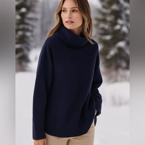 Como‎ Vintage ribbed funnel neck sweater navy blue small mock high new NWT